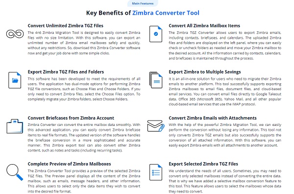 4n6-Zimbra-Converter-Tool-features