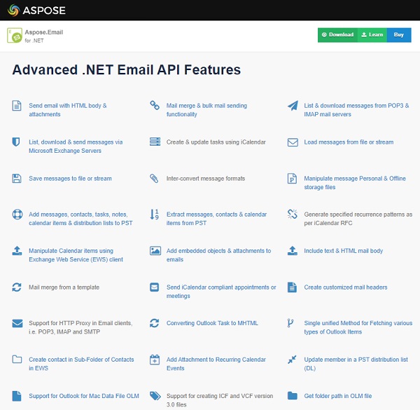 Aspose-Email-for-NET-features