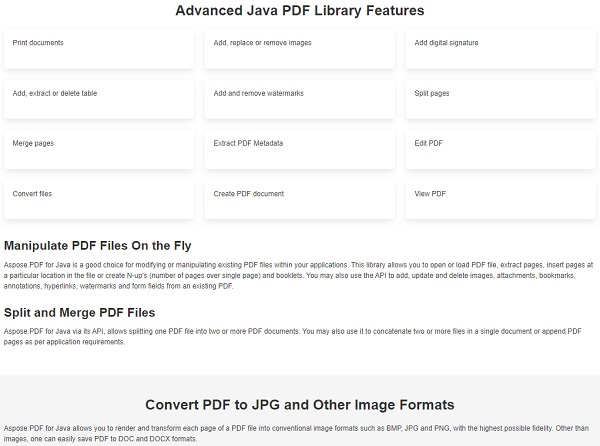 Aspose-PDF-for-Java-features