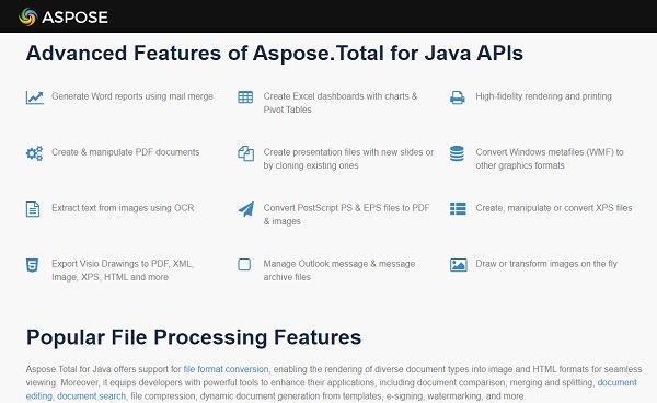 Aspose-Total-for-Java-features