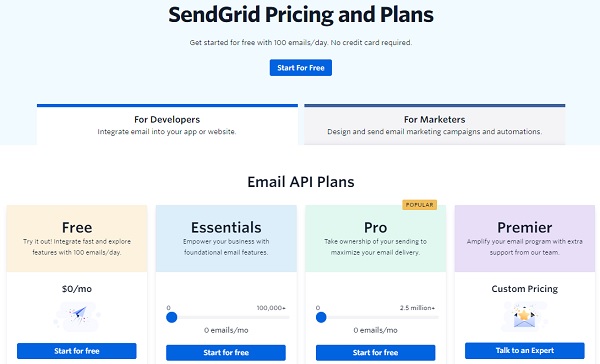 SendGrid-for-developers-plans
