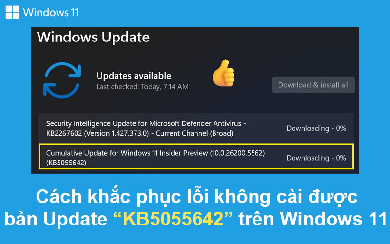 Cách khắc phục lỗi không cài được bản Update KB5055642 trên Windows 11